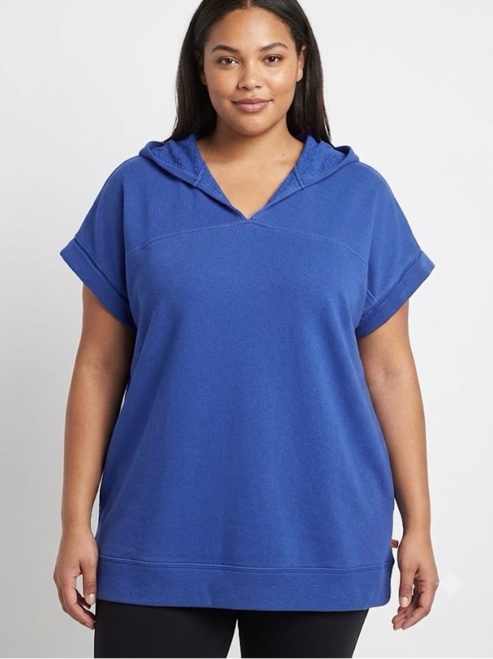 Lane Bryant Women's LIVI Short-Sleeve Hooded Tunic Plus-Size NWT Blue, Sz 14/16